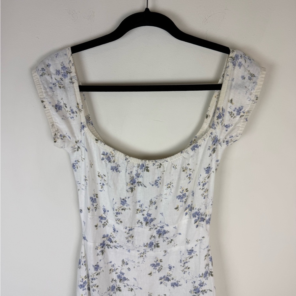 Reformation Toulouse Linen Floral Midi Dress White Blue Size 0 - Picture 4 of 7